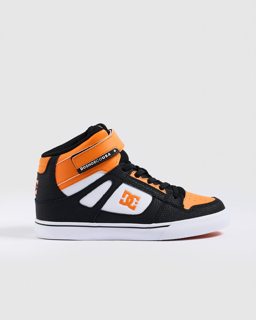 DC DC Youth Pure Hi Top Ev Skate Shoes - Orange/Black/White Orange/Black/White 12 Youth Boys Skate Shoes 5T to 13T and 1 to 7 US Size