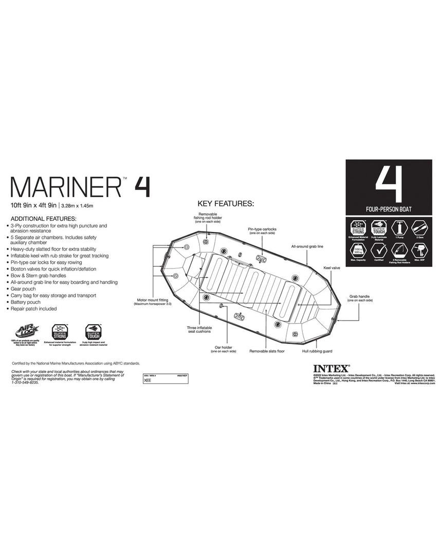 Intex Intex Mariner 4 Boat Set Multi OS Inflatable Boats