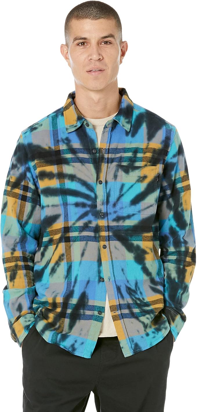 Hurley Hurley Men's Portland Tie Dye Flannel LS Deep Aqua S Mens Button Up Long Sleeve Shirts