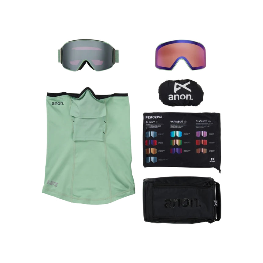Anon Anon Unisex M4 Goggles (Cylindrical) + Bonus Lens + MFI® Face Mask - Soft Sage/Perceive Sunny Onyx Soft Sage/Perceive Sunny Onyx OS Mens Goggles Complete