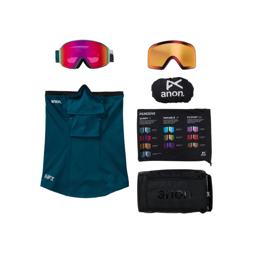 Anon Anon Unisex M4S Goggles (Cylindrical) + Bonus Lens + MFI® Face Mask - Family Tree/Perceive Sunny Red Family Tree/Perceive Sunny Red OS Mens Goggles Complete