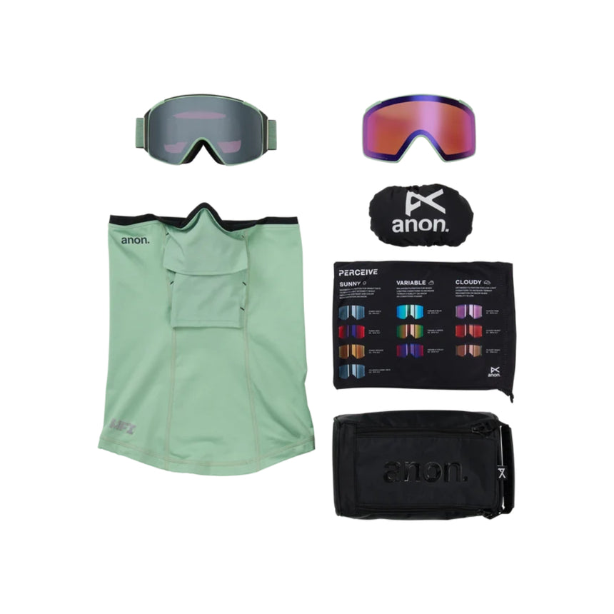 Anon Anon Unisex M4S Goggles (Cylindrical) + Bonus Lens + MFI® Face Mask - Soft Sage/Perceive Sunny Onyx Soft Sage/Perceive Sunny Onyx OS Mens Goggles Complete