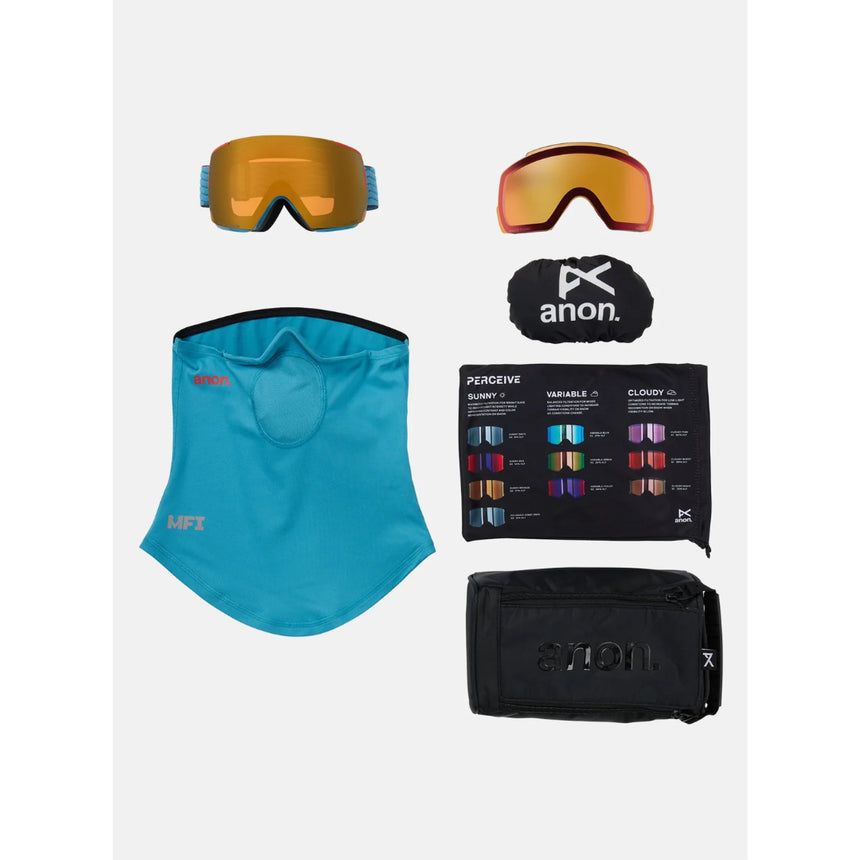 Anon Anon Unisex M5S Goggles + Bonus Lens + MFI® Face Mask - Retro Blue/Perceive Sunny Bronze Retro Blue/Perceive Sunny Bronze OS Mens Goggles Complete