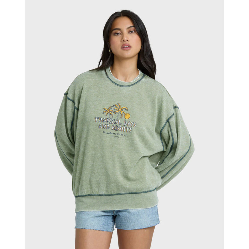 Billabong Billabong Women's All The Days Kendal Crew Fleece Dark Olive XS Womens Pull Over Hoodies