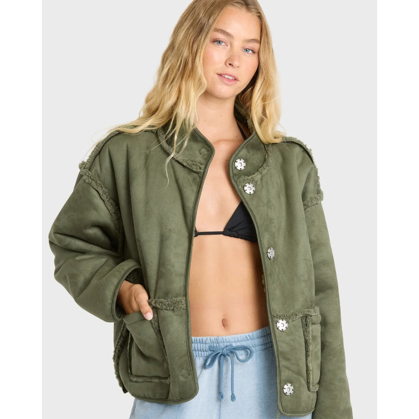 Billabong Billabong Women's Camper Reversable Sherpa Jacket - Canteen Canteen XS Womens Pull Over Hoodies