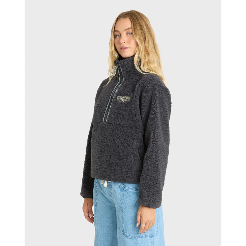 Billabong Billabong Women's Horizon Sherpa Mock Neck Half Zip Sweatshirt - Black Sands Black Sands XS Womens Zip Up Hoodies