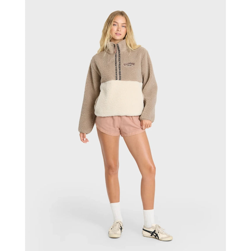 Billabong Billabong Women's Horizon Sherpa Mock Neck Half Zip Sweatshirt - Cobblestone Cobblestone XS Womens Zip Up Hoodies