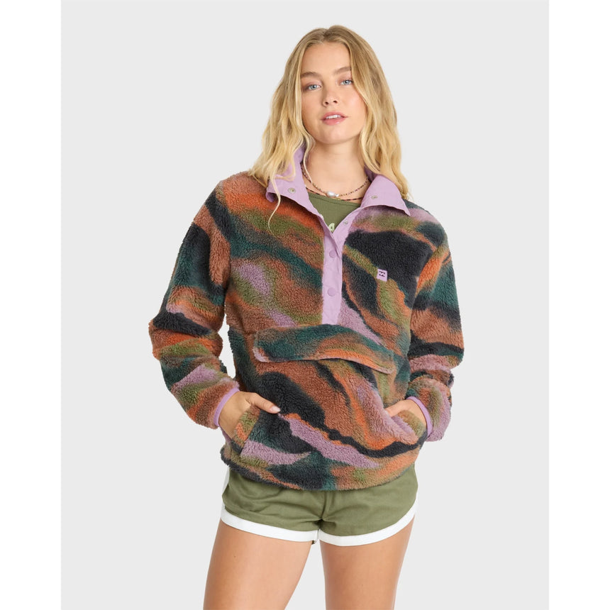 Billabong Billabong Women's Switchback Sherpa Half Snap Fleece Pullover - Black Multi Black Multi XS Womens Zip Up Hoodies