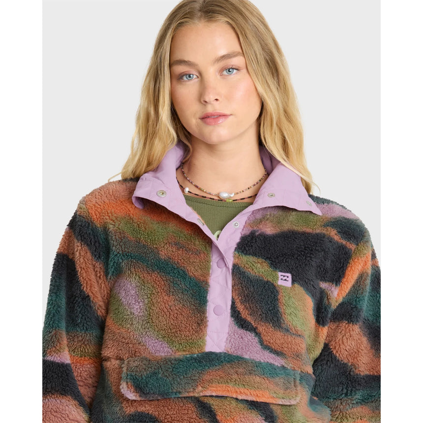 Billabong Billabong Women's Switchback Sherpa Half Snap Fleece Pullover - Black Multi Black Multi XS Womens Zip Up Hoodies