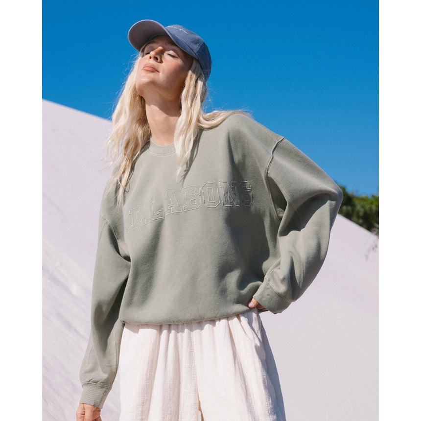 Billabong Billabong Women's Vibes Kendal Crew Fleece - Army Green Army Green XS Womens Pull Over Hoodies