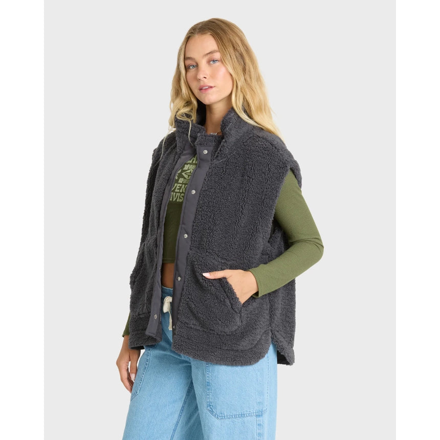 Billabong Billabong Women's Waver Sherpa Vest - Black Sands Black Sands XS Womens Pull Over Hoodies
