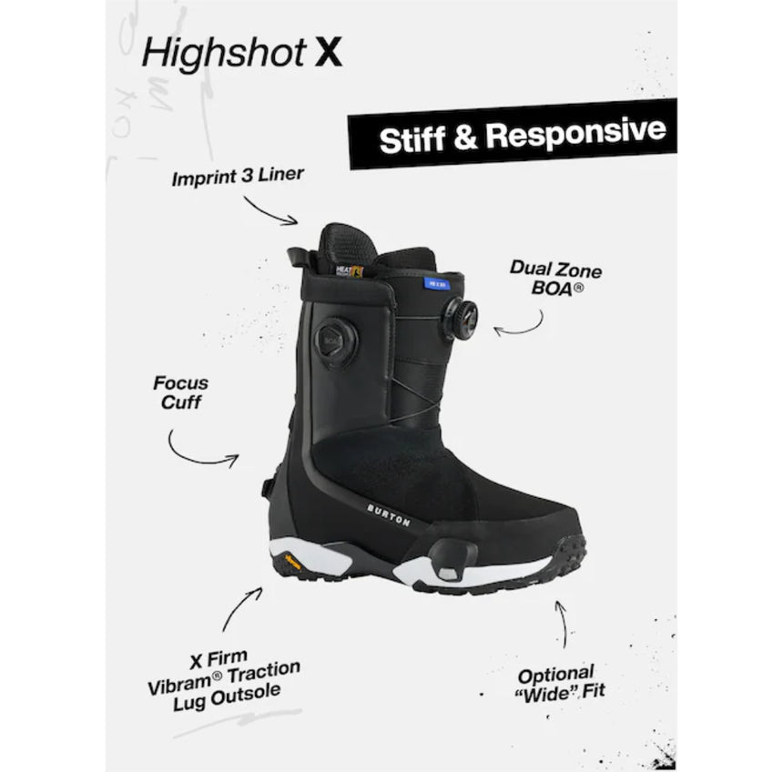 Burton Burton Men's Highshot X Step On Boa Snowboard Boots - Black Black 9 Mens Snowboard Boa Boots 6 to 15 US Mens size