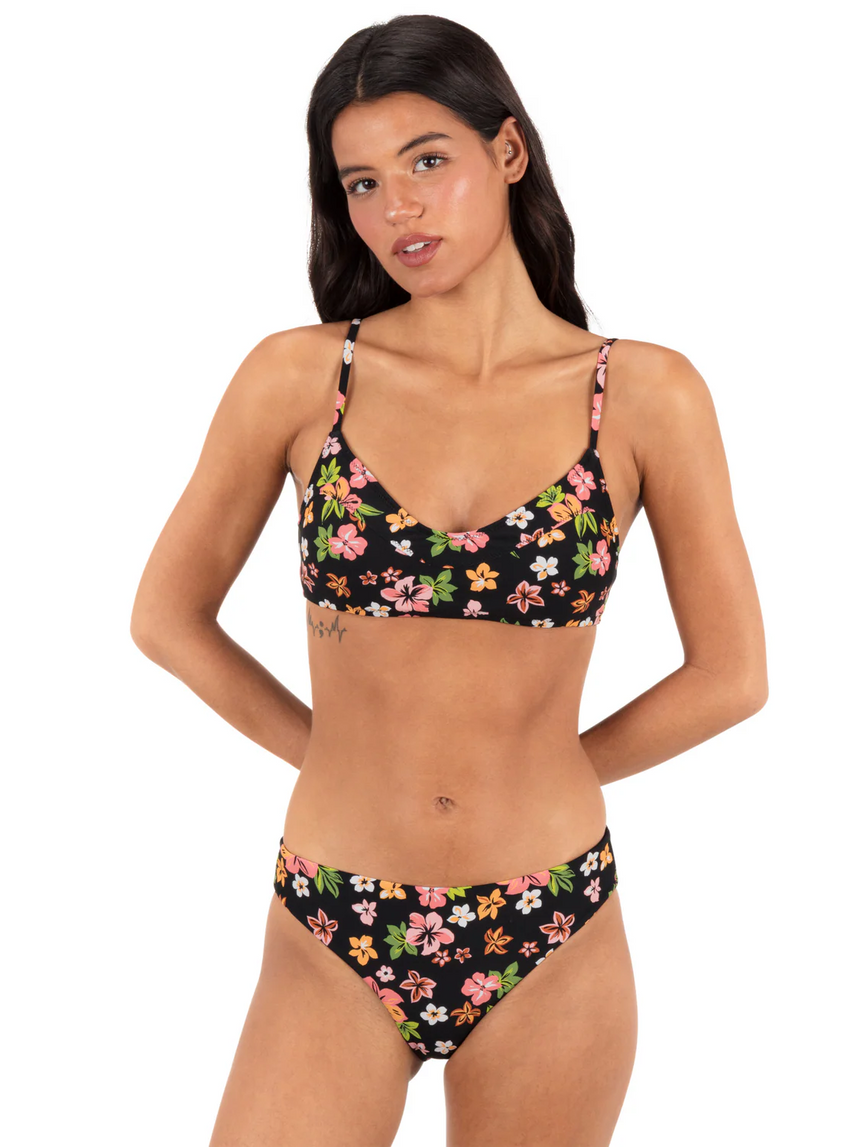 Hurley Hurley Women's Max Hibiscus Dream Bralette - Black Floral Black Floral S Womens Bikini Tops