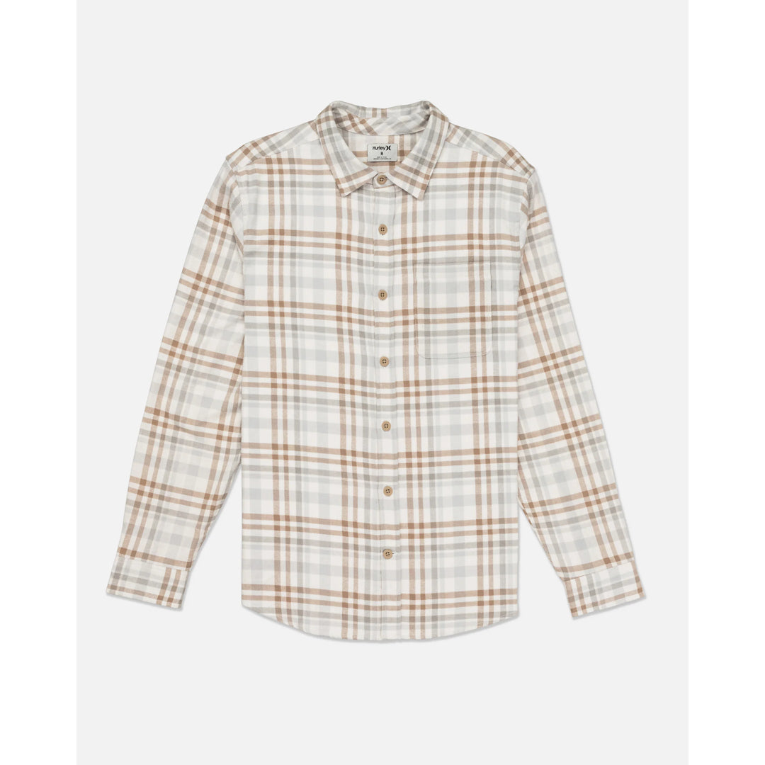 Hurley Hurley Men's Portland Organic Flannel Long Sleeve Pebble M Mens Button Up Long Sleeve Shirts