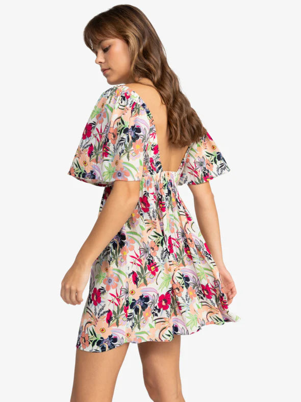 Roxy Roxy Women's Golden Dawn Dress Egret Soft Tropics XS Womens Short Dresses