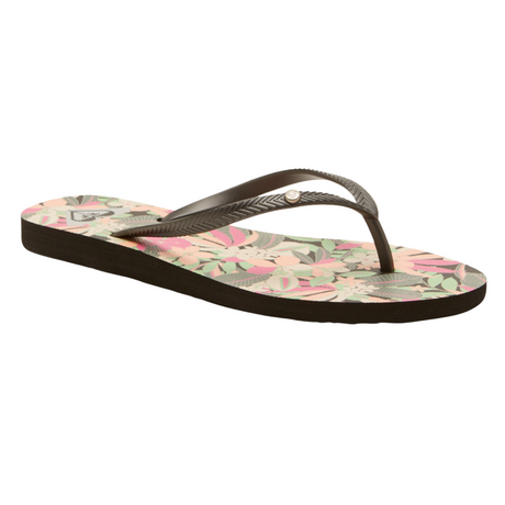 Roxy Bermuda Print Flip Flops - Black/Pink/Soft Lime