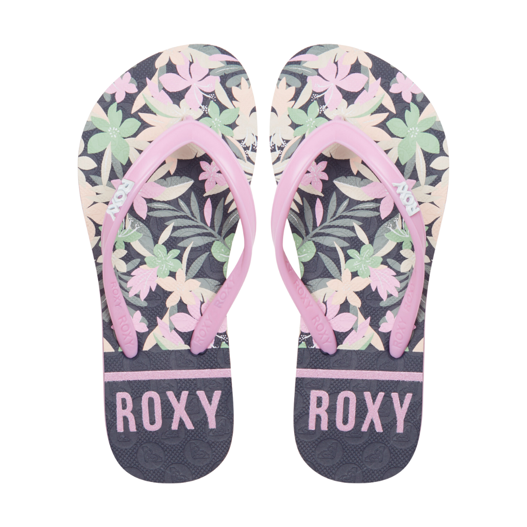 Roxy Girls RG Viva Stamp II Flip Flops - Crazy Pink/ Blue Radiance