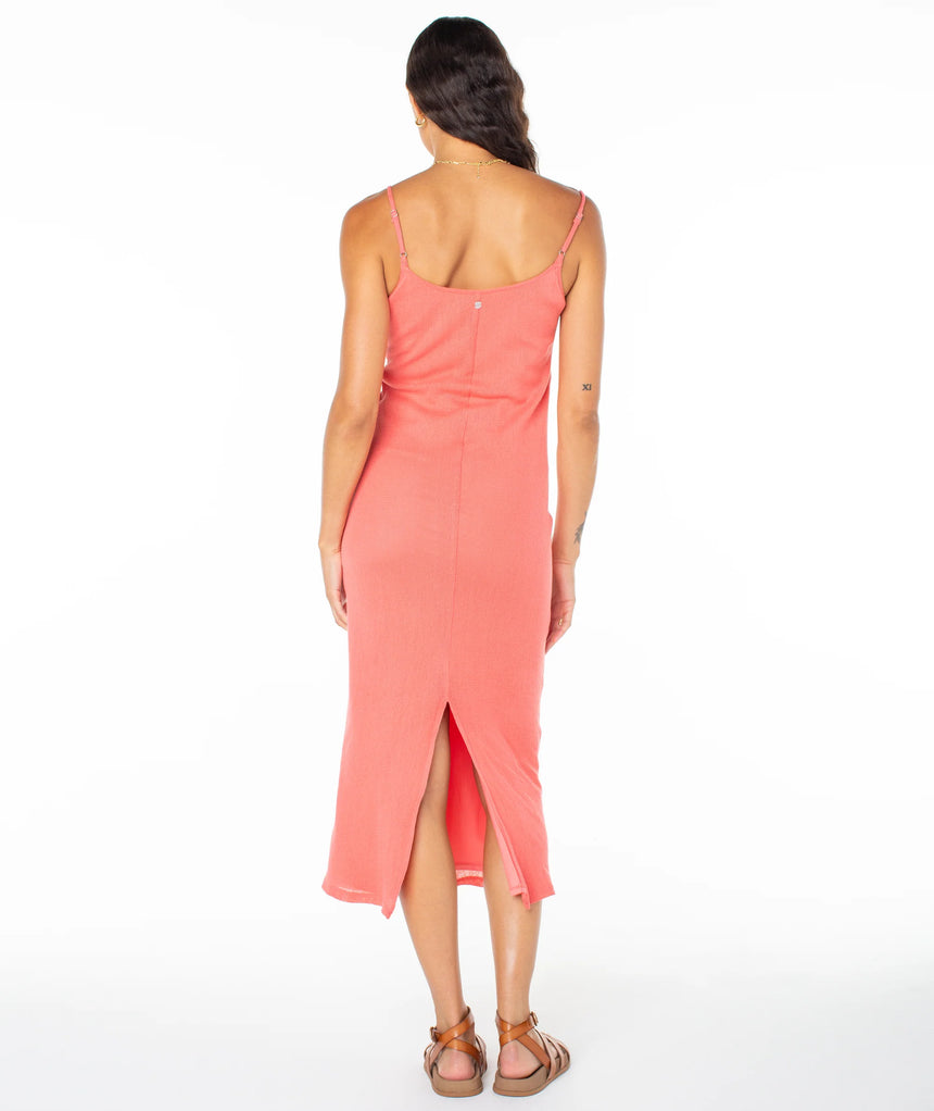 Roxy Roxy Women's Starry Eyes Midi Dress Sugar Coral Solid S Womens Short Dresses