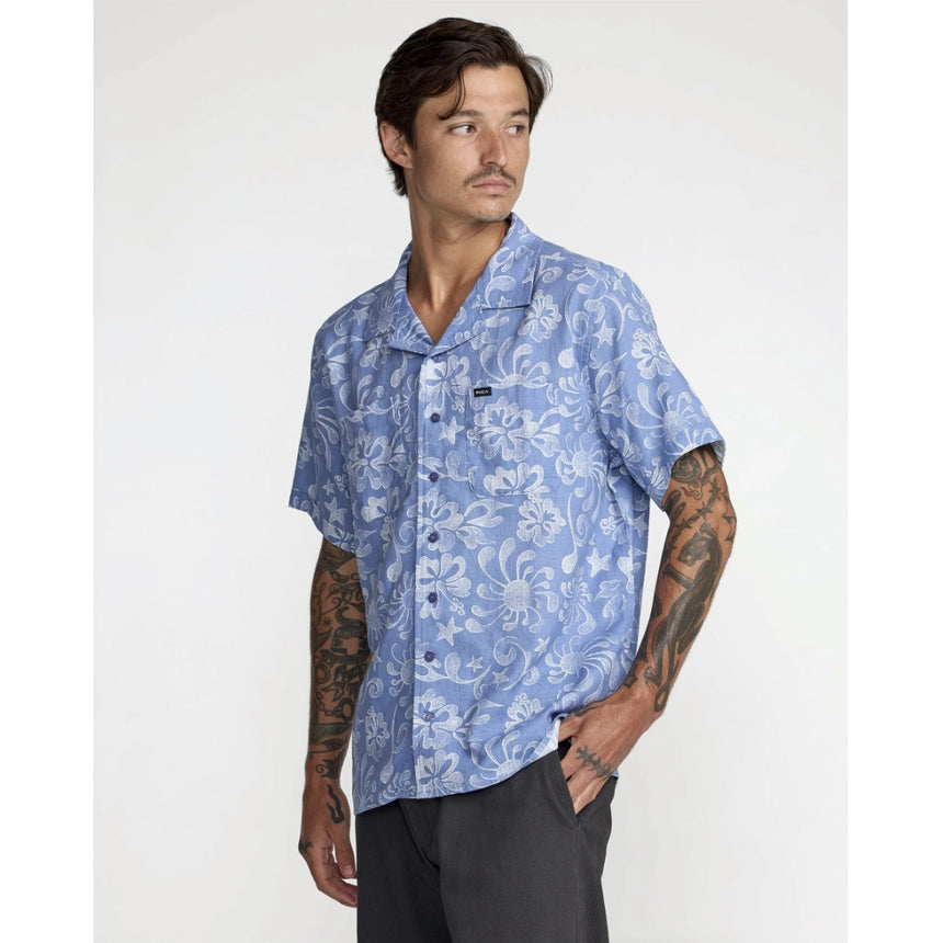 RVCA RVCA Men's Alvarez Aloha Short Sleeve Shirt - Light Blue Light Blue S Mens Button Up Short Sleeve Shirts
