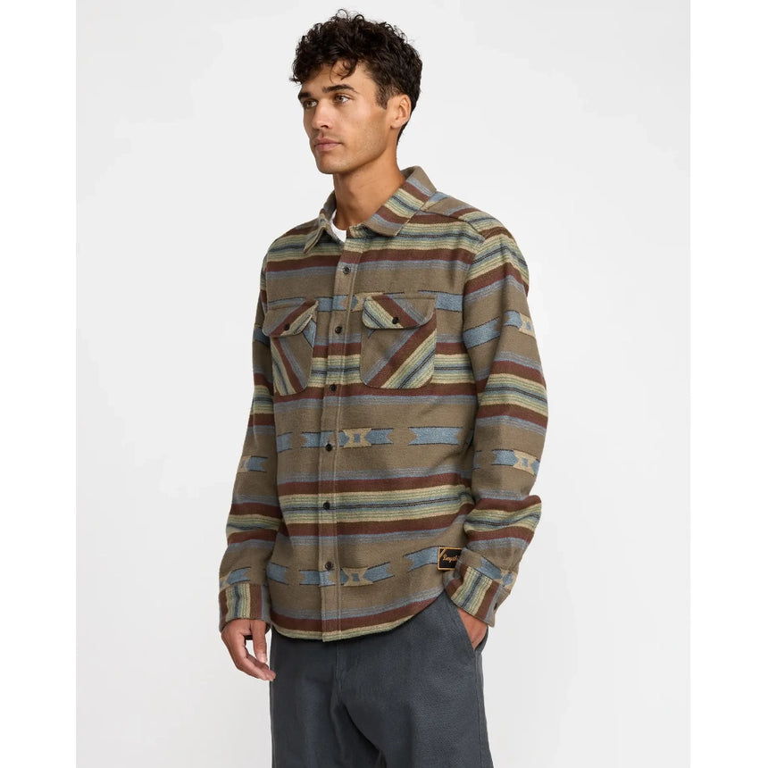 RVCA RVCA Men's Dayshift Blanket Flannel Long Sleeve Shirt - Mushroom Mushroom M Mens Button Up Long Sleeve Shirts