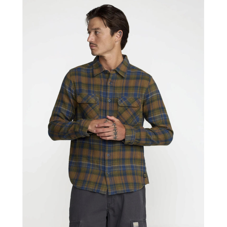 RVCA RVCA Men's Dayshift Flannel Long Sleeve - Olive Olive S Mens Button Up Long Sleeve Shirts