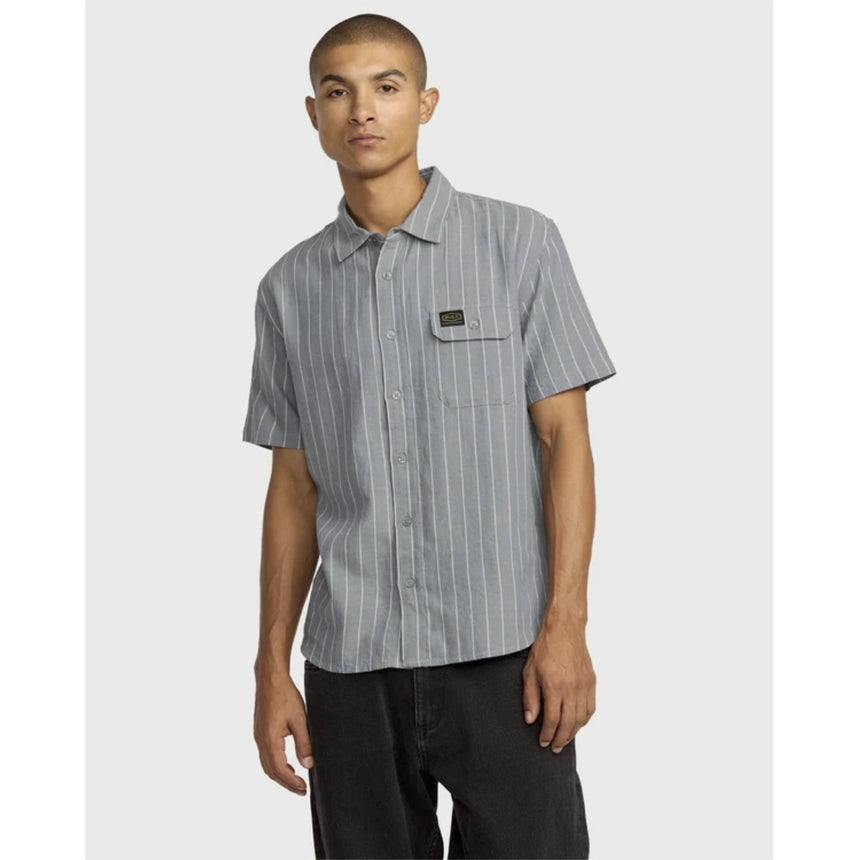 RVCA RVCA Men's Dayshift Stripe II Short Sleeve Shirt - Chambray Chambray S Mens Button Up Short Sleeve Shirts