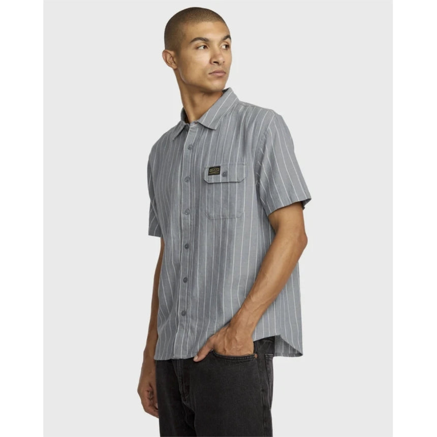 RVCA RVCA Men's Dayshift Stripe II Short Sleeve Shirt - Chambray Chambray S Mens Button Up Short Sleeve Shirts