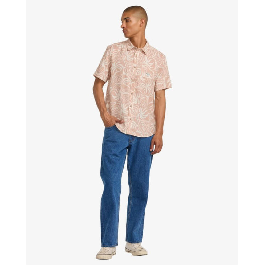 RVCA RVCA Men's Exotica Short Sleeve Button Up Shirt Pale Mauve M Mens Button Up Short Sleeve Shirts