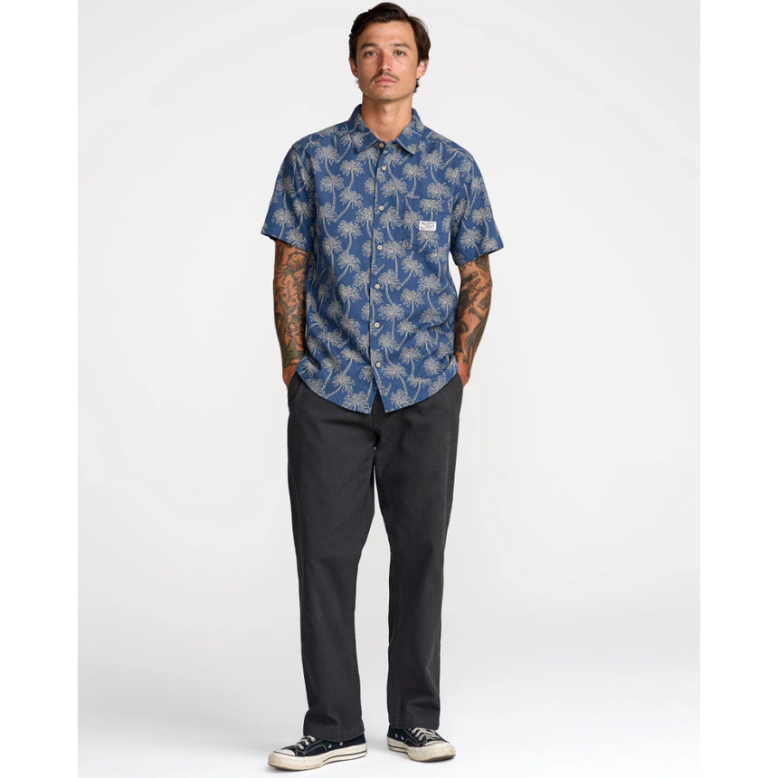 RVCA RVCA Men's Exotica Short Sleeve Shirt - Dark Denim Dark Denim S Mens Button Up Short Sleeve Shirts