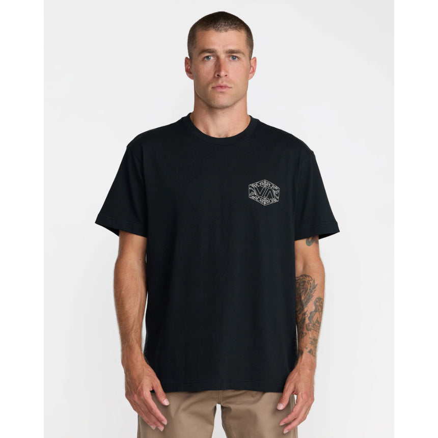 RVCA RVCA Men's Hex Filigre Short Sleeve Shirt - Black Black M Mens T-Shirts