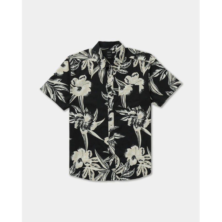 RVCA RVCA Men's Overspray Short Sleeve Shirt - Black Black S Mens Button Up Short Sleeve Shirts