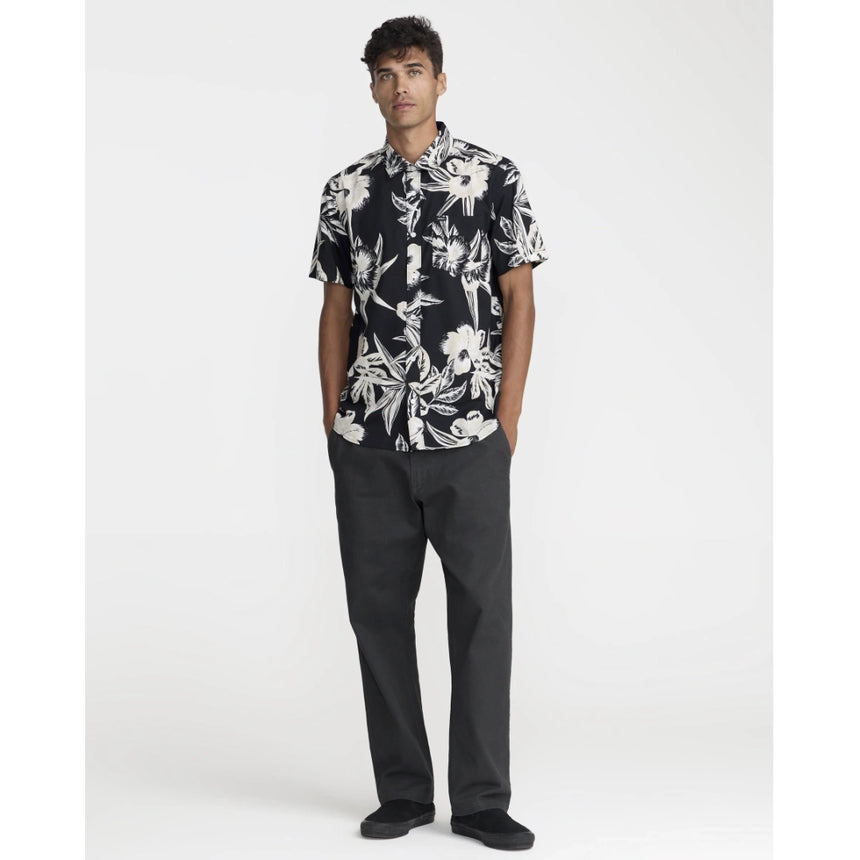 RVCA RVCA Men's Overspray Short Sleeve Shirt - Black Black S Mens Button Up Short Sleeve Shirts
