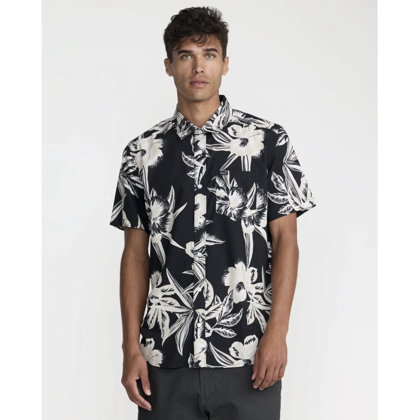 RVCA RVCA Men's Overspray Short Sleeve Shirt - Black Black S Mens Button Up Short Sleeve Shirts