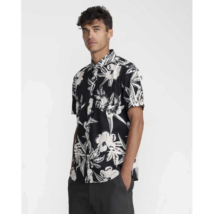 RVCA RVCA Men's Overspray Short Sleeve Shirt - Black Black S Mens Button Up Short Sleeve Shirts
