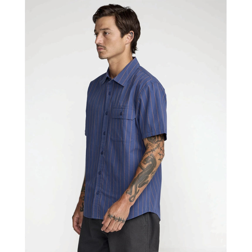 RVCA RVCA Men's TJP Dayshift Stripe Short Sleeve Shirt - Moody Blue Moody Blue M Mens Button Up Short Sleeve Shirts