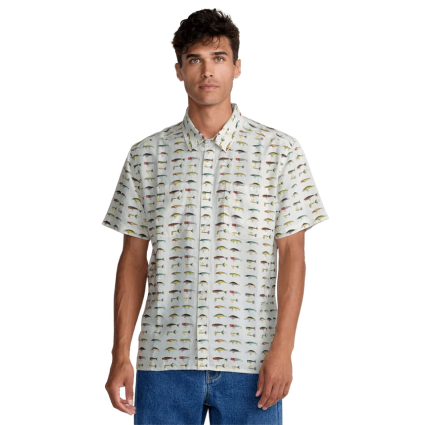 RVCA RVCA Men's Tackle Shop Short Sleeve Shirt - Wheat Wheat L Mens Button Up Short Sleeve Shirts