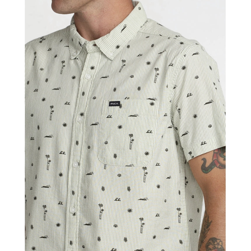 RVCA RVCA Men's That'll Do Seersucker Short Sleeve Shirt - Ranger Green Ranger Green S Mens Button Up Short Sleeve Shirts