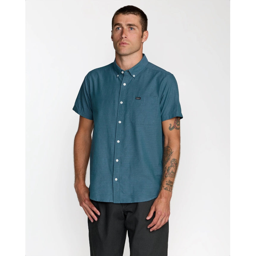 RVCA RVCA Men's Thatll Do Dobby Short Sleeve Shirt - Atlantic Atlantic S Mens Button Up Short Sleeve Shirts