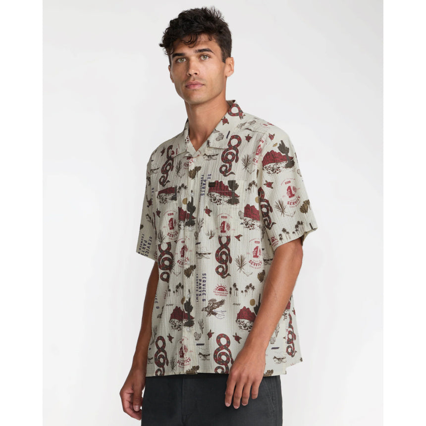 RVCA RVCA Men's Wasteland Short Sleeve Shirt - Natural Natural S Mens Button Up Short Sleeve Shirts