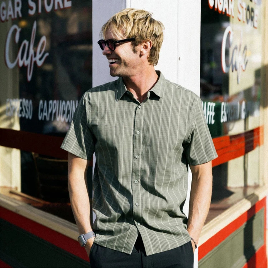 Roark Roark Men's Bless Up Stretch Shirt- Military Stripes Military Stripes S Mens Button Up Short Sleeve Shirts