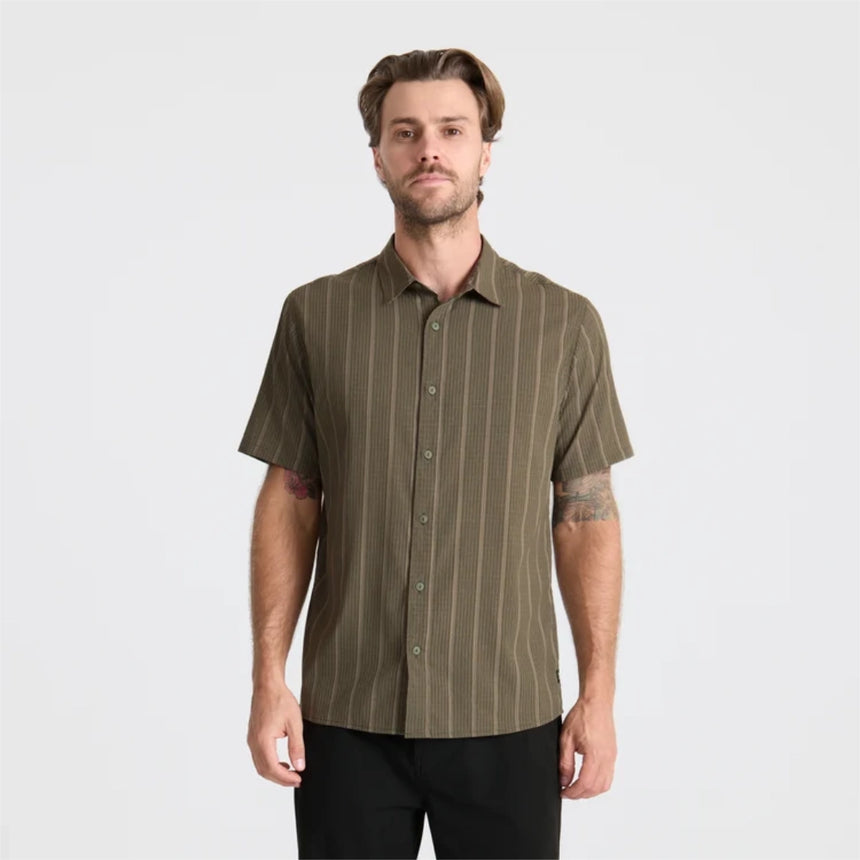 Roark Roark Men's Bless Up Stretch Shirt- Military Stripes Military Stripes S Mens Button Up Short Sleeve Shirts