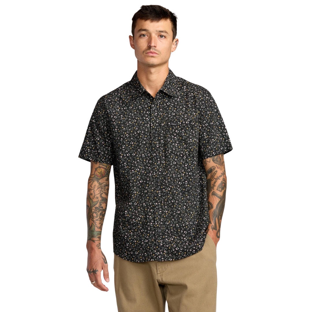 RVCA RVCA Men's Botanical SS Shirt Black Floral S Mens Button Up Short Sleeve Shirts