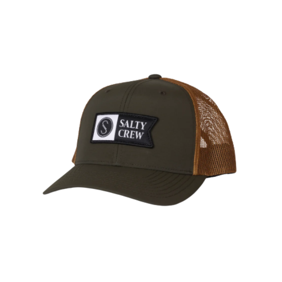Salty Crew Salty Crew Men's Pinnacle 2 Retro Trucker Hat Military/Silver 1SZ Mens Hats Curved Brim