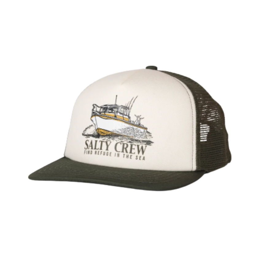 Salty Crew Salty Crew Men's Good Times Foamie Trucker Hat Off White/Khaki 1SZ Mens Hats Curved Brim