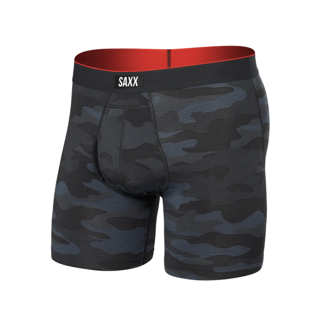 Saxx Men's Multi-Sport Mesh Boxer Brief Fly - REMOTE CAMO- FADED BLACK