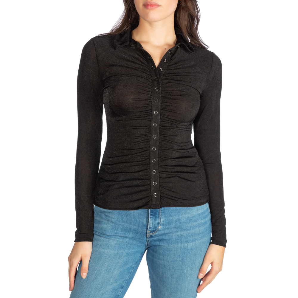 Top Milana fruncido con botones a presión de manga larga para mujer de Guess