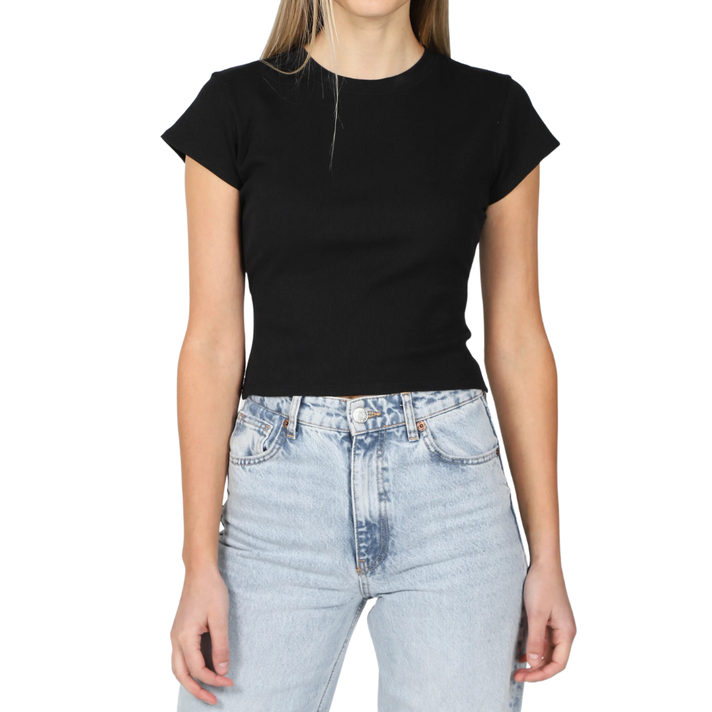 Camiseta corta ajustada acanalada color morena