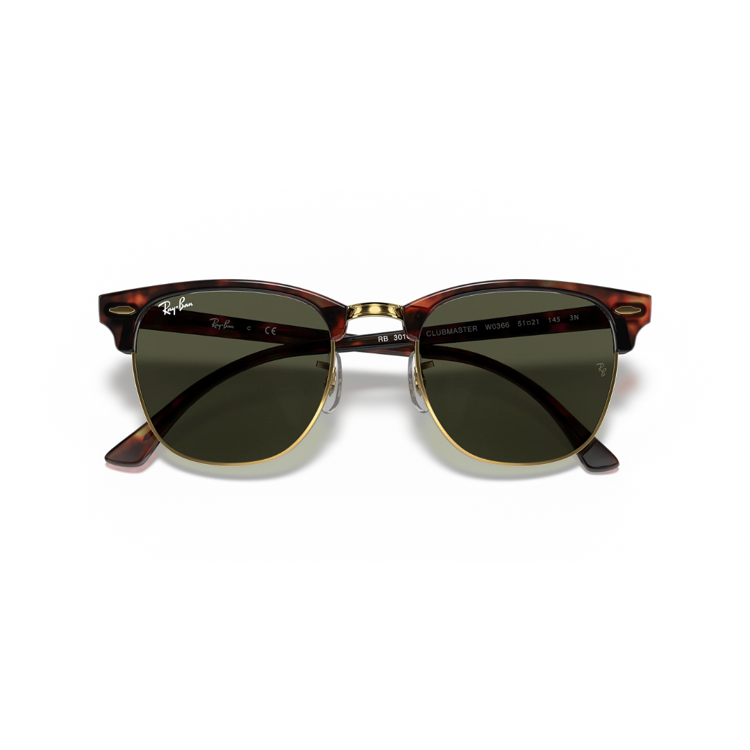 Ray Ban Clubmaster - Men's Sunglasses - Mock Tortoise Arista, G-15 Green