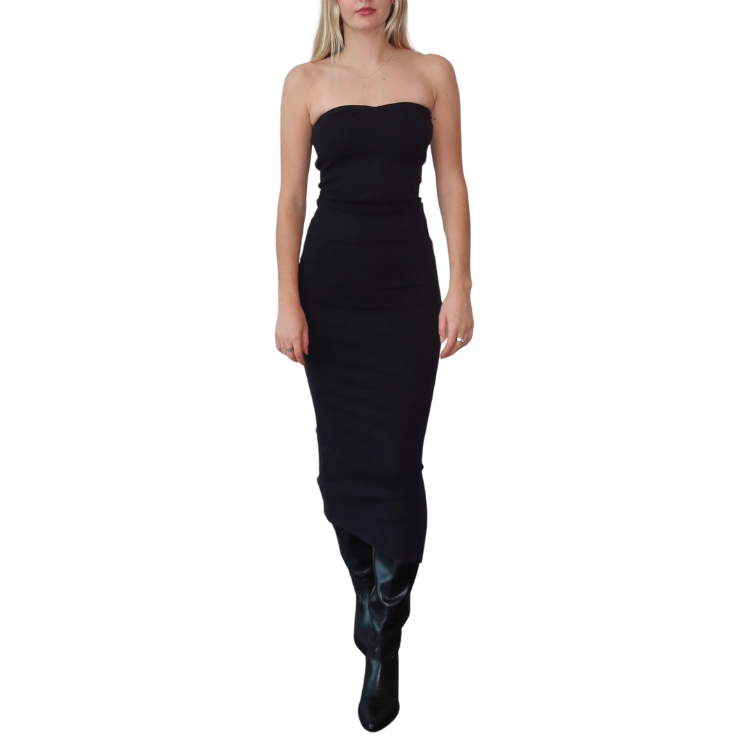 Robe longue tube côtelée brune pour femme