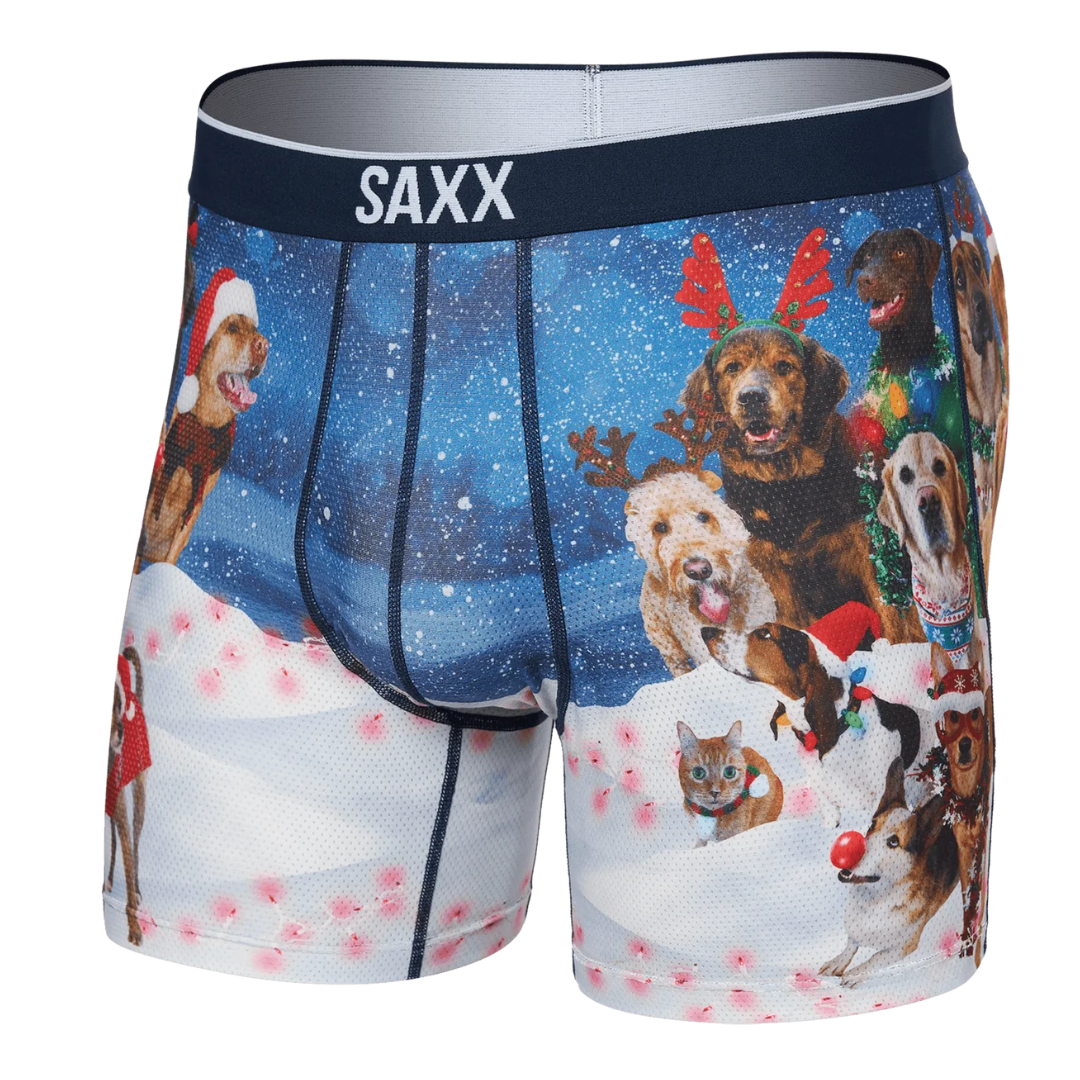 Calzoncillos bóxer SAXX Volt para hombre - Dogs Of Saxxmas/Azul